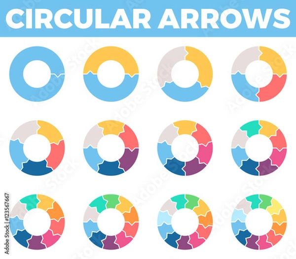 Fototapeta Business infographics. Circular arrows with 1 - 12 steps, parts.