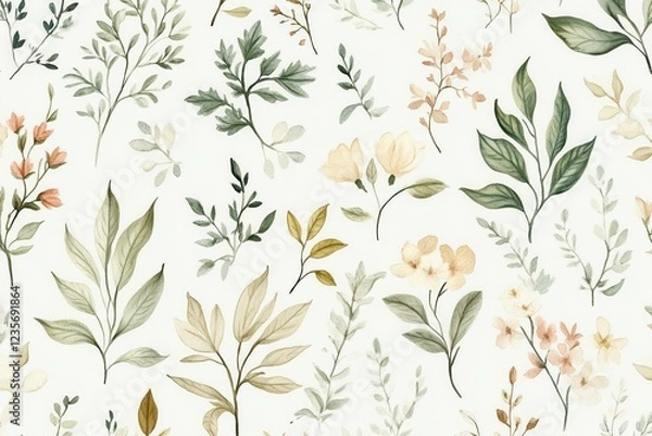 Fototapeta Seamless Botanical Pattern with Muted Florals for Textile and Packaging Design