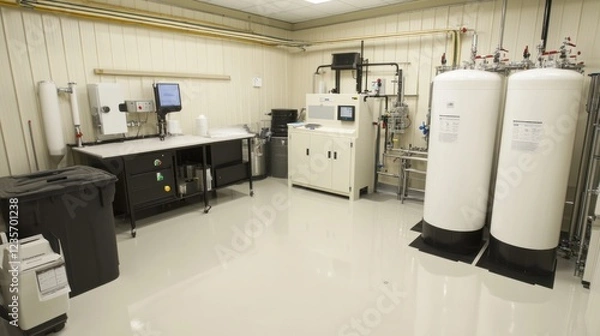 Obraz Industrial lab equipment in cleanroom, gas tanks, processing