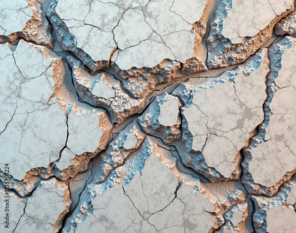 Fototapeta Tessellating industrial concrete-marble hybrid with steel-reinforced fractures and calcite veins, creating a bold, modern texture.