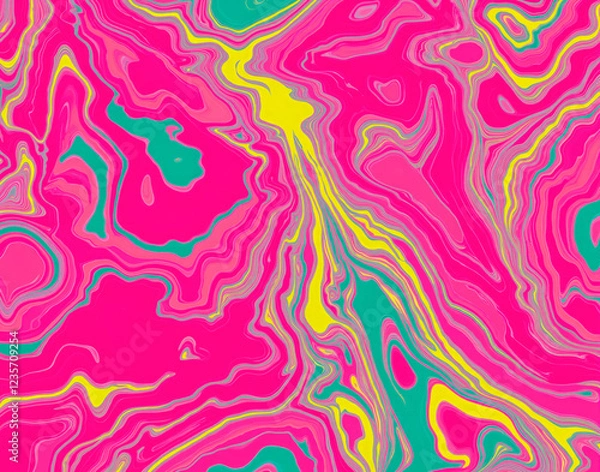 Fototapeta Seamless Lava Lamp Marble with viscous blobs in neon pink and green, designed for a 1970s psychedelic lounge texture, evoking retro, vibrant energy.