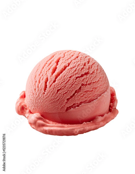 Fototapeta fresh strawberry ice cream scoop with smooth creamy texture, refreshing fruity dessert, on isolated background
