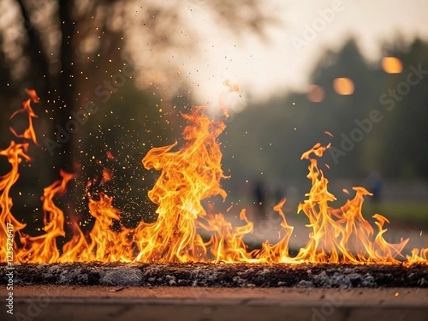 Fototapeta Realistic hot fire bokeh effect, PNG format.