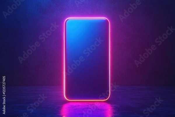 Fototapeta Illuminated vertical frame with neon lights in dark minimalist setting