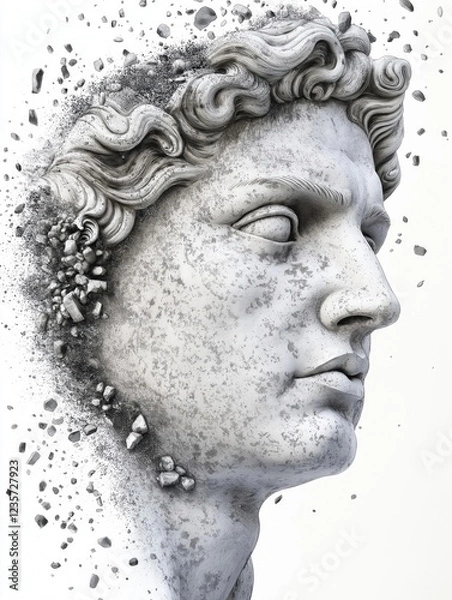 Fototapeta Classic Marble Bust with a Weathered and Cracked Stone Surface