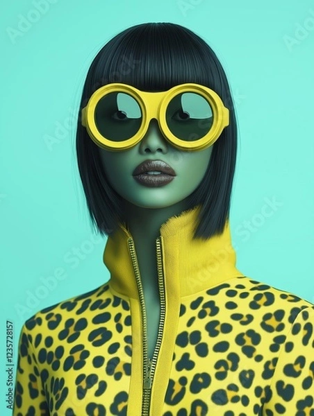 Fototapeta Minimalist Illustration of a Relaxed Young Woman in a Sun Hat, Enjoying Summer