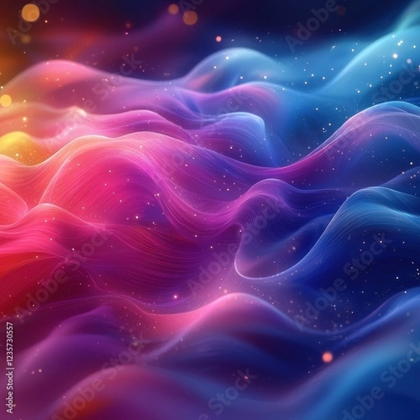 Fototapeta Colorful abstract waves with sparkling particles, ideal for digital backgrounds