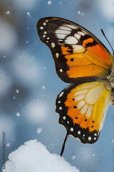 Obraz A butterfly’s wings reflecting different seasons—one side winter, the other spring.