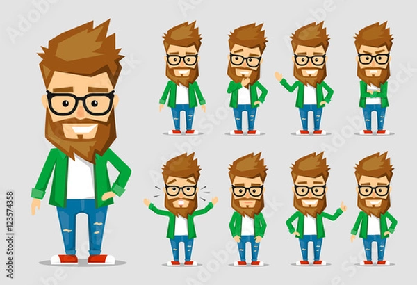 Obraz Character men hipster. A collection of several movements and emotions.