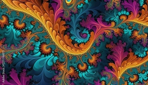 Fototapeta A psychedelic background with colorful, wavy patterns and fractal designs.
