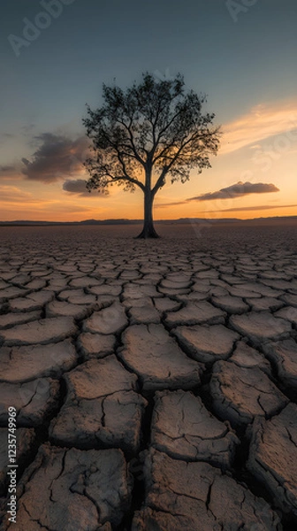 Fototapeta Solitary Sentinel: Enduring Resilience in a Barren Expanse