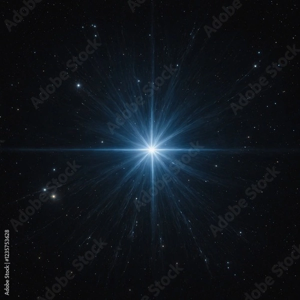Fototapeta A luminous Sirius star with an ethereal aura in a vast, pure black expanse.