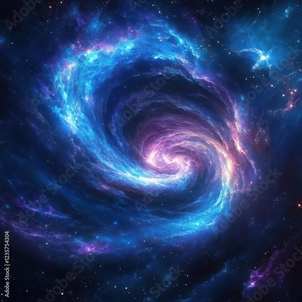 Fototapeta An ethereal galaxy swirling within a luminous portal, vibrant hues of cosmic blue and purple, celestial fractals merging into endless starscape