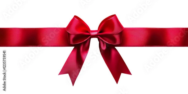 Obraz Realistic Shiny Red Satin Ribbon Bow with Shadow – Perfect for Wedding Invitations, Greeting Cards, or Gift Boxes, Isolated on White 