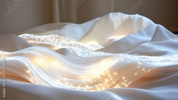 Obraz Soft Fabric with Illuminated Flowing Lights on a White Surface