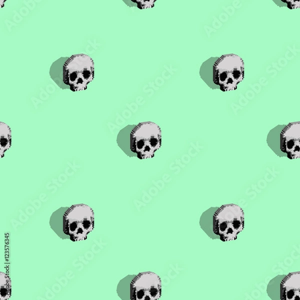 Fototapeta 8bit Skull pattern green background