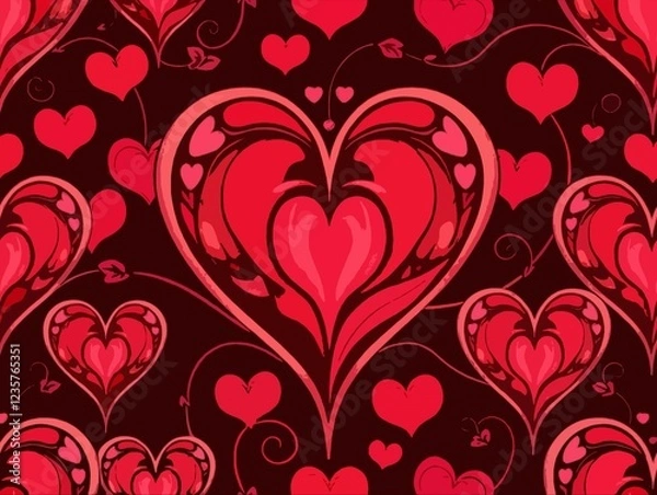 Fototapeta Hearts red and white pattern. Cute vector seamless background. heart shapes symbol of love and Valentines Day February 14 celebration. Romantic pattern design