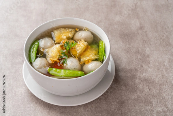 Fototapeta Fish Ball Soup with Fish belly crackers are called hipio