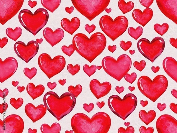 Fototapeta Hearts red and white pattern. Cute vector seamless background. heart shapes symbol of love and Valentines Day February 14 celebration. Romantic pattern design