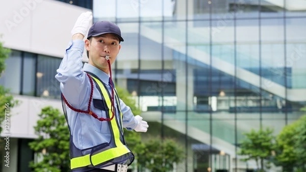 Obraz 交通整理をする交通誘導員