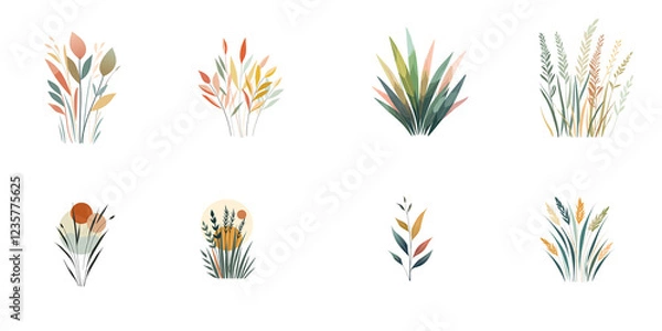 Obraz Set Icon plant, flower, leaf vector. PNG transparent background.