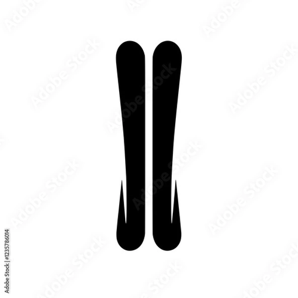 Fototapeta Ski Pair Icon: A minimalist black and white icon depicting a pair of skis, perfect for winter sports websites or app design.  