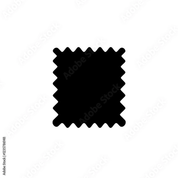Fototapeta Black Fabric swatch Icon: A simple, bold black icon depicting a swatch of fabric with a zig-zag edge, perfect for representing textiles, clothing, design, and fashion.