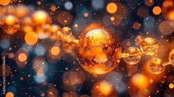 Obraz Abstract Golden Molecular Structure Glowing Atoms Science Background