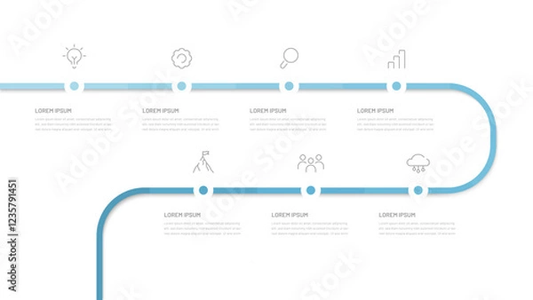 Fototapeta Timeline of infographics for a presentation slide or website. Modern infographics to reflect the stages of achieving the goal. Diagram with editable icons