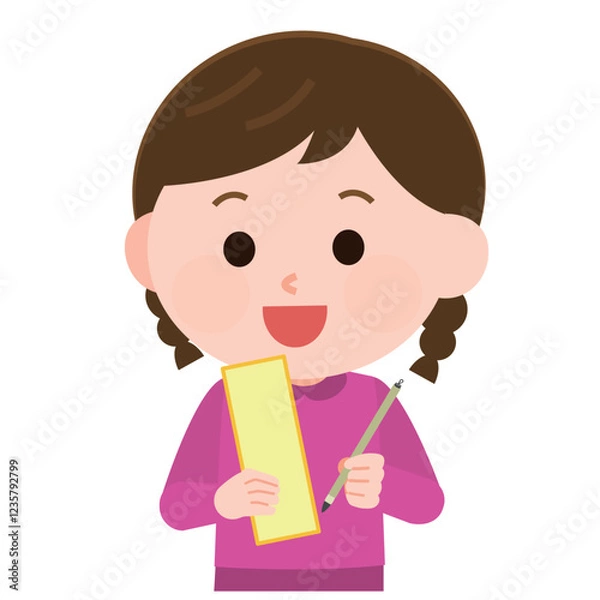 Obraz 俳句を詠む女の子　イラスト