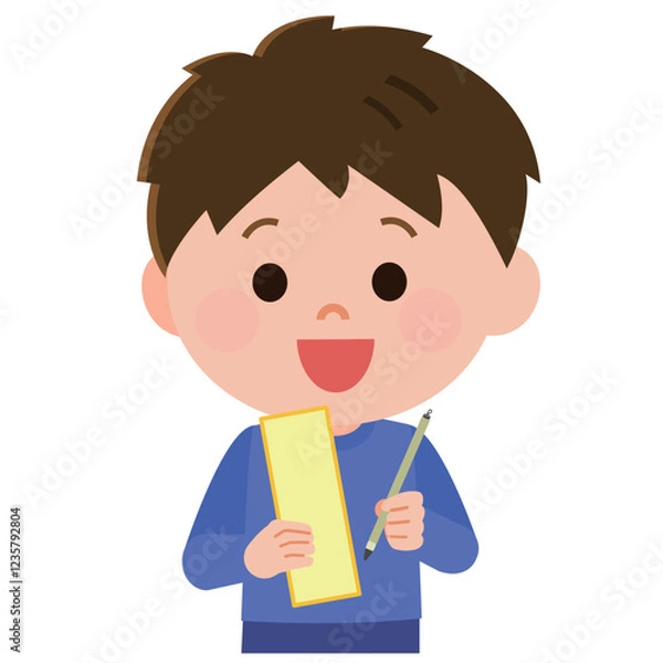 Obraz 俳句を詠む男の子　イラスト