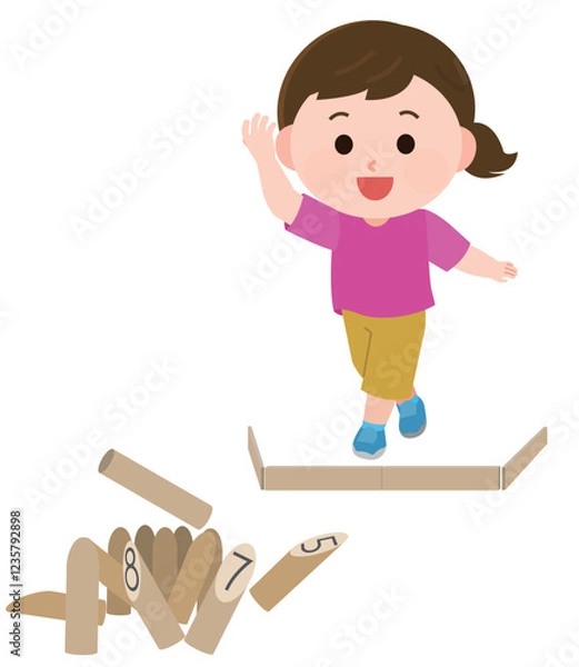 Obraz モルックをする女の子　イラスト