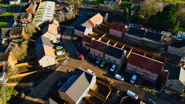 Fototapeta Aerial View of Residential Development Under Construction in Knaresborough, UK.