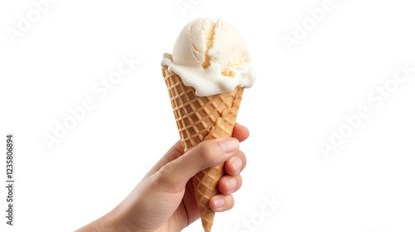 Fototapeta a hand holding a cone with a scoop of ice cream