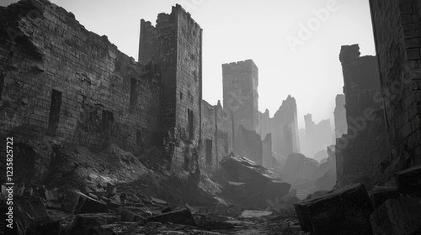 Obraz Fort Ruins with Scarred Walls from Repeated Cannon Attacks