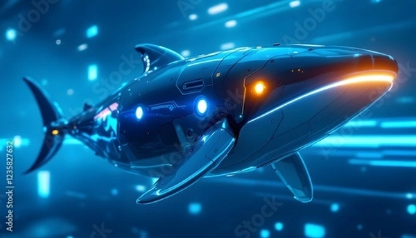 Obraz Futuristic Robotic Shark in Digital Ocean Scene