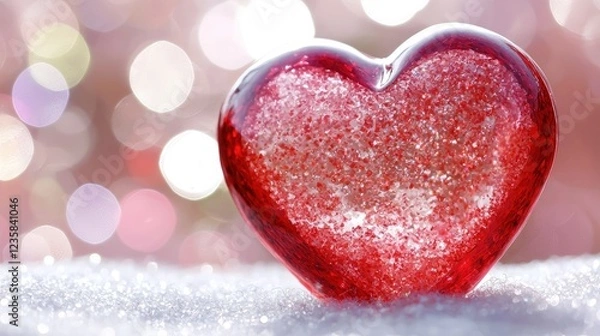 Fototapeta Pretty red heart with a clean white and pink design, copy space