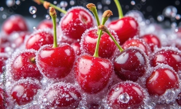 Fototapeta Fresh cherries in sparkling water.