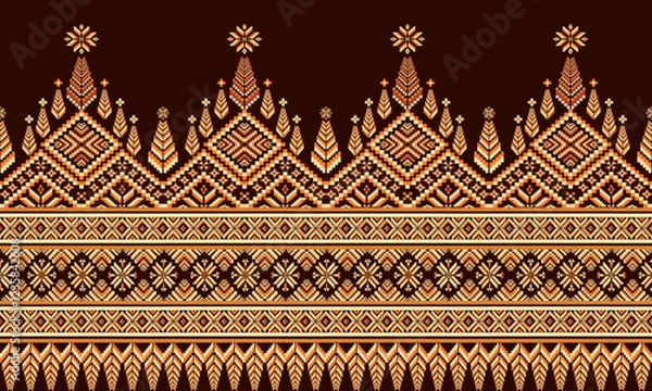 Fototapeta Cross Stitch, Ethnic Geometric Patterns, Pixel Art, Vector Illustration, Aztec Style, Abstract Background, Embroidery Design for Sari, Clothes, Batik, Knitting, Needlework, Ikkat, Traditional Design