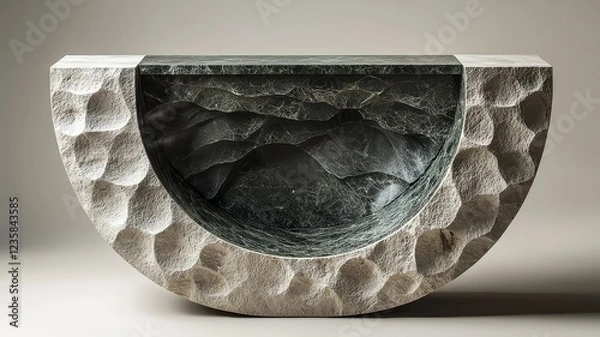 Obraz Elegant stone sculpture featuring a textured exterior and smooth, dark interior, showcasing artistry and craftsmanship for modern decor enthusiasts.