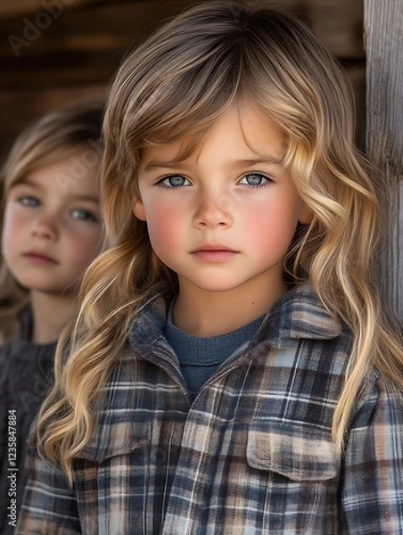 Fototapeta Adorable Girl in Plaid Shirt Portrait Photography