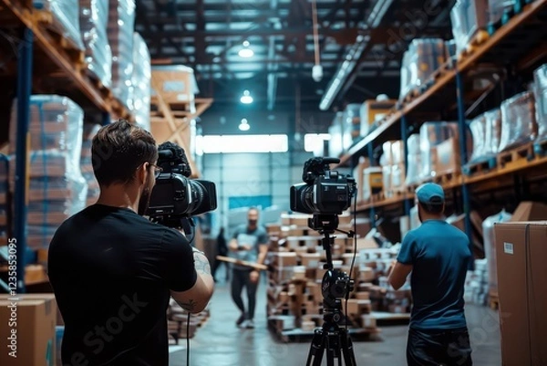 Obraz Marketers Filming Promotional Video in Warehouse Setting