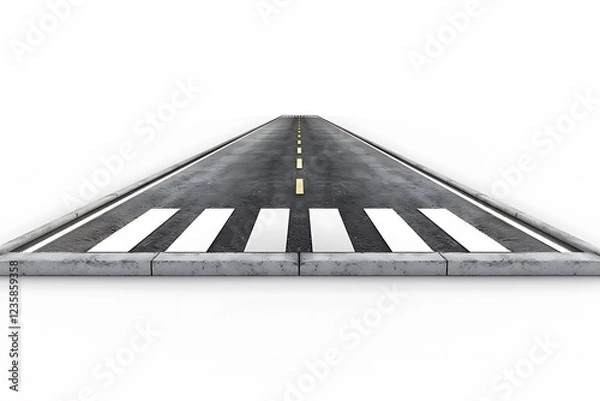 Fototapeta Perspective View of Empty Urban Road with Marked Crosswalk Lines