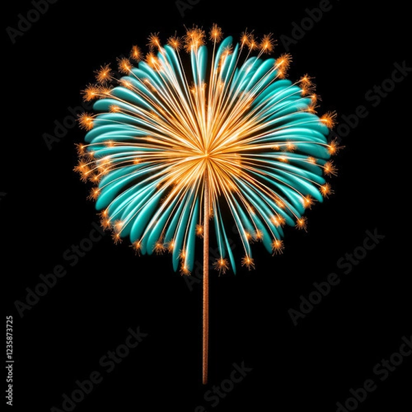 Fototapeta Bright Sparkler Firework Display in Turquoise and Gold Colors
