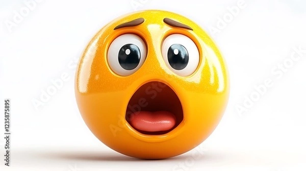Fototapeta 3D render of scared emoticon against white background. Possible use Social media graphics, digital communication