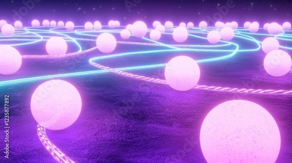Fototapeta Gently Coiled Neon Rope Lights Looping in a Vibrant Abstract Scene