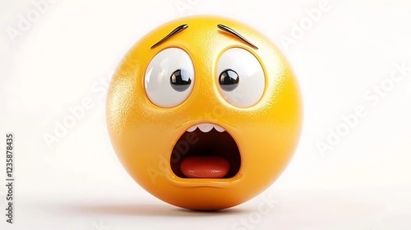 Fototapeta 3D cartoon scared emoji on white background. Possible use Digital illustration