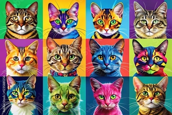 Fototapeta Cat Breeds Pop Art Collage in Vibrant, Vivid Colors