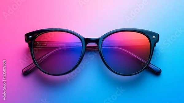 Fototapeta Stylish 3D sunglasses with gradient lenses, solid single-color backdrop 