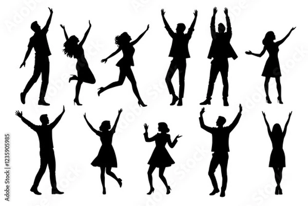 Fototapeta shilloute shadow People are showing happy gestures